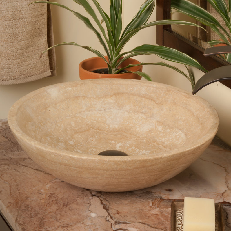 Novatto Natural Travertine Stone Circular Vessel Bathroom Sink